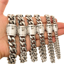 Fashion Silver Jewelry Cuban Chain Stainless Steel Jewelry Titanium Steel Jewelry Cnc Diamond Men's Necklace With Bracelet